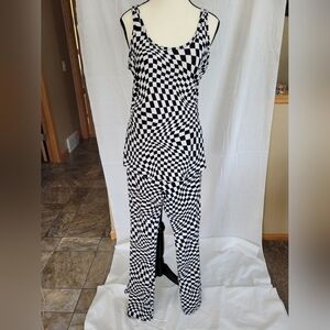 No Boundaries 2pc black & white checker psychedelic pattern butter soft flare XL